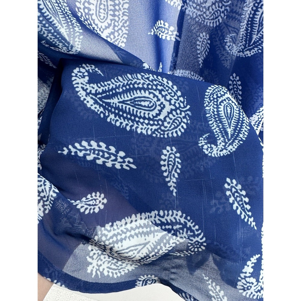 Women's Blue Paisley Sheer Kimono Cover Up Tie Front 3XL Lightweight Resortwear - Picture 9 of 9